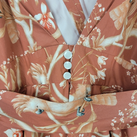 Johanna Ortiz Cacatua Belted Layered Bird Print Cotton Poplin Midi Dress 6 - Picture 12 of 15